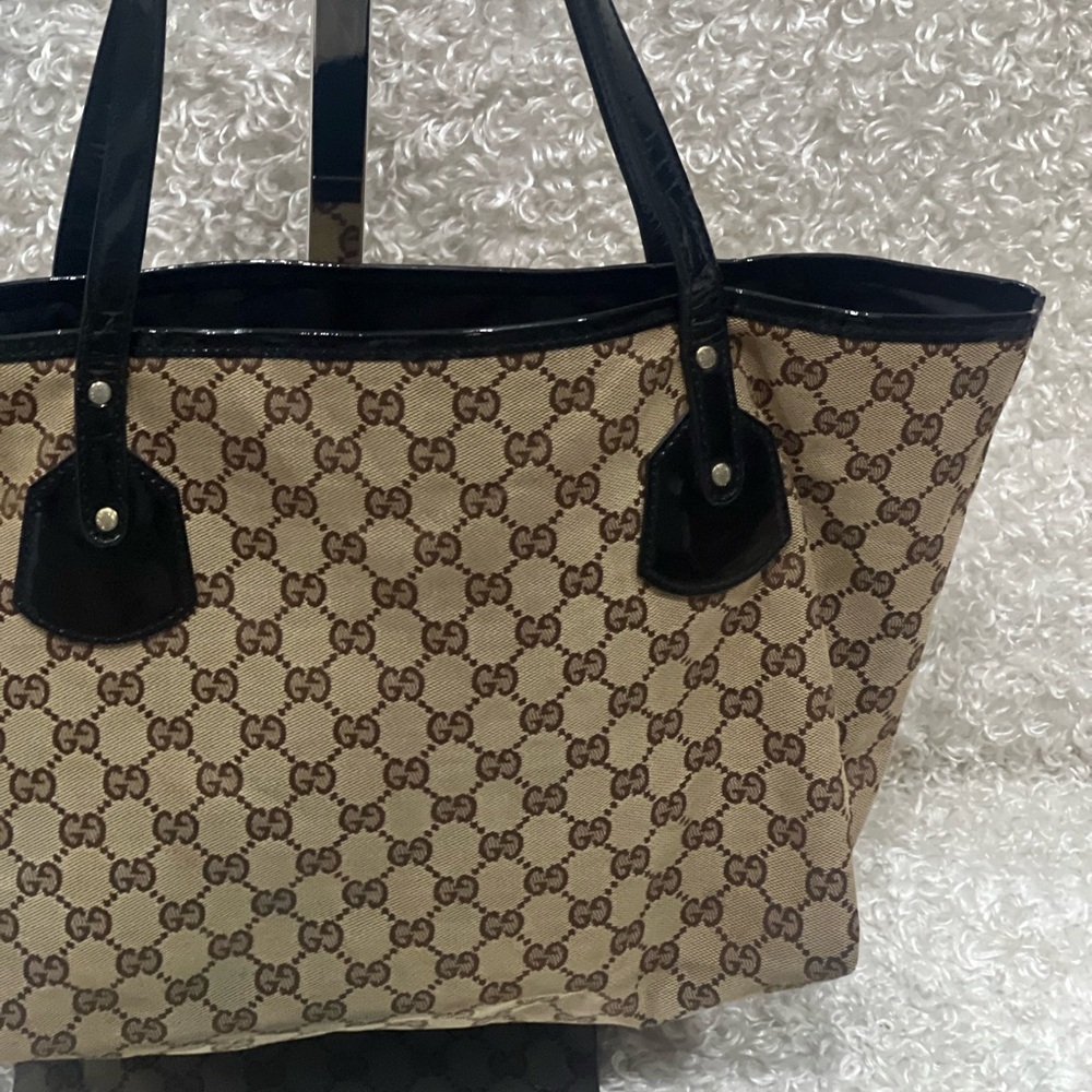 Gucci Beige GG Canvas and Patent Leather Medium Jolie Tote - Picture 3 of 15